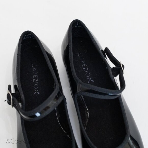 Capezio 3800 Women's 7.5 Tap Shoes Mary Jane Buckle Strap Tele Tone Patent Black - Picture 10 of 12